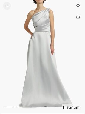 Amsale Satin Pleated One-Shoulder Gown — Platinum